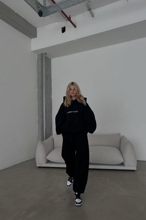 I Dont Care Nakışlı Oversize Takım Siyah