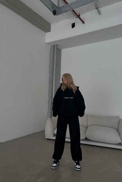 I Dont Care Nakışlı Oversize Takım Siyah