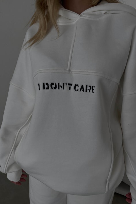 I Dont Care Nakışlı Oversize Takım Beyaz