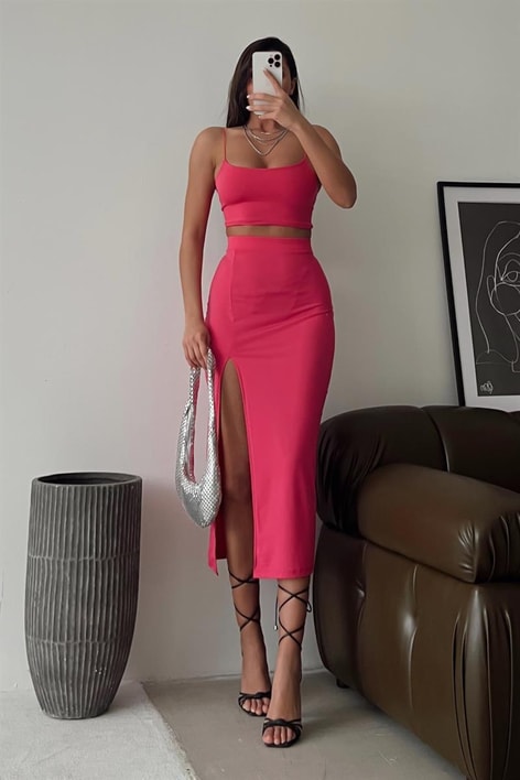 İp Askılı Etekli Takım Fuşya