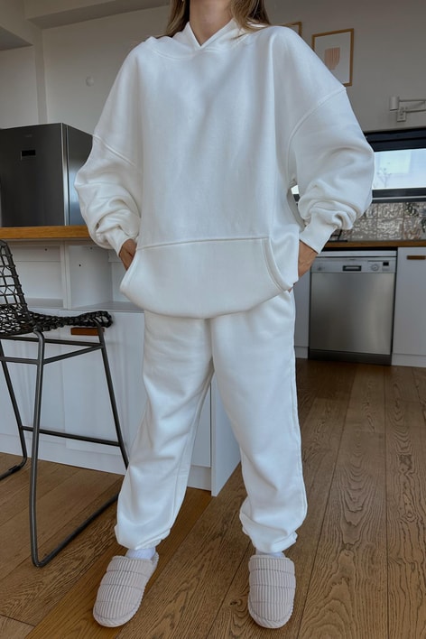 Kanguru Cepli Eşofman Takım Beyaz