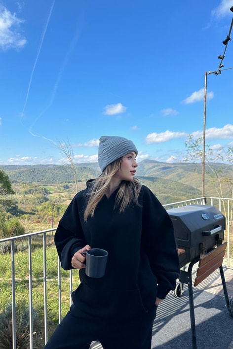 Kanguru Cepli Eşofman Takım Siyah