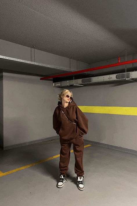 Kanguru Cepli Eşofman Takım Taba