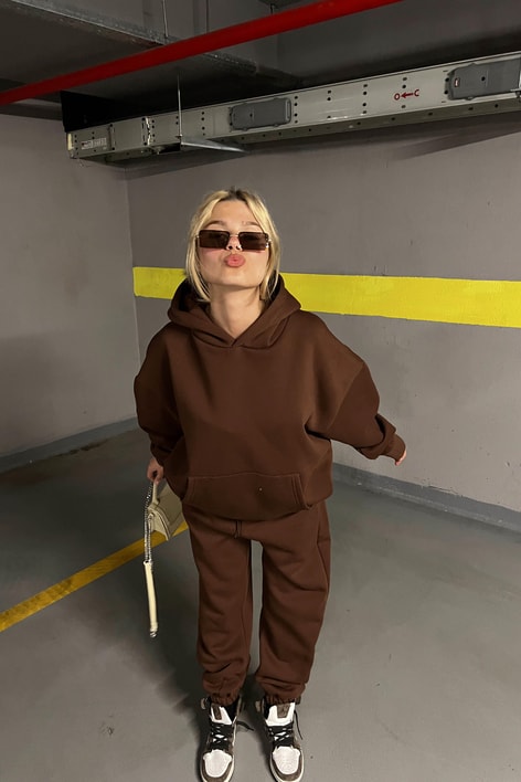 Kanguru Cepli Eşofman Takım Taba