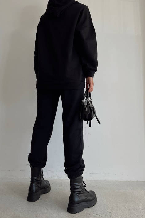 Kapüşonlu Relax Jogger Sweat Takım Siyah
