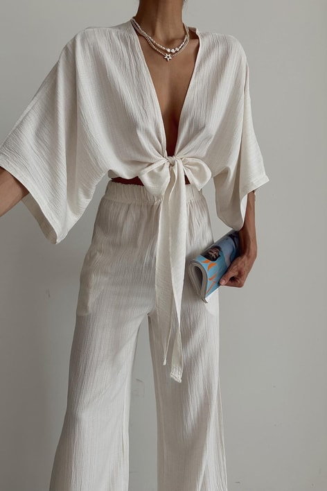 Keten Bağlamalı Takım Krem