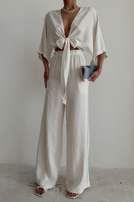 Keten Bağlamalı Takım Krem