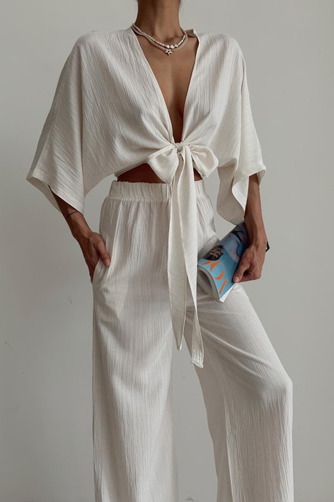 Keten Bağlamalı Takım Krem