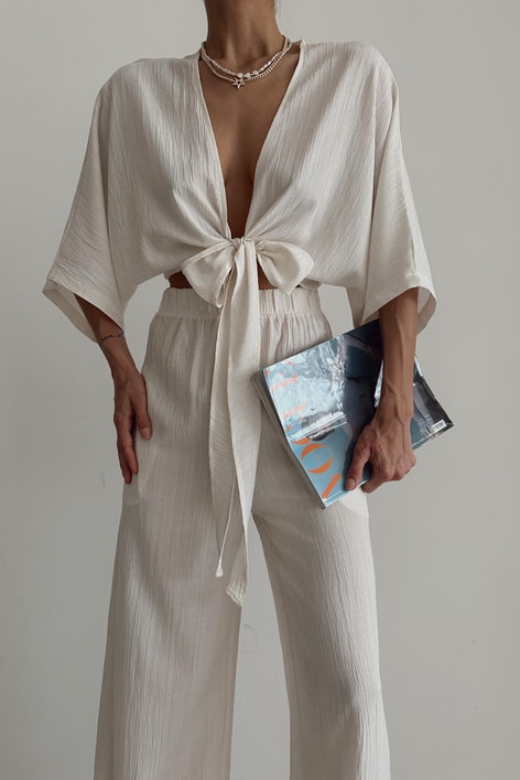 Keten Bağlamalı Takım Krem