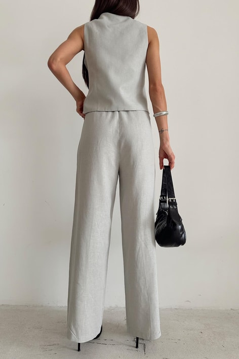 Keten Yelek Pantolon Takım Gri