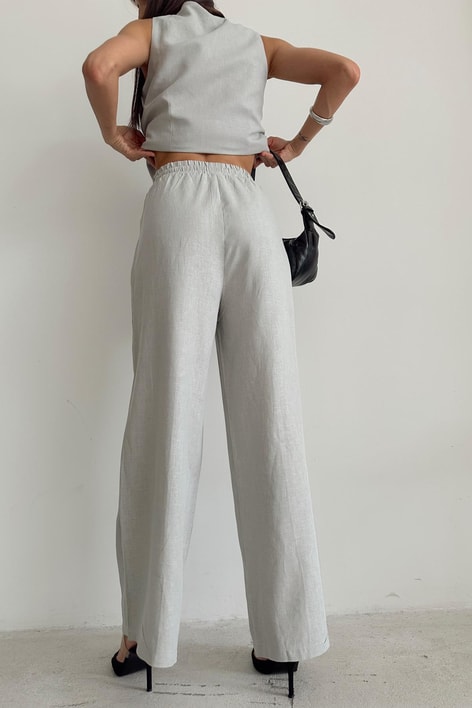 Keten Yelek Pantolon Takım Gri