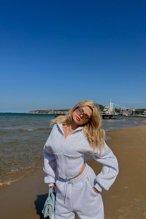 Korsaj Detay Eşofman Takım Gri