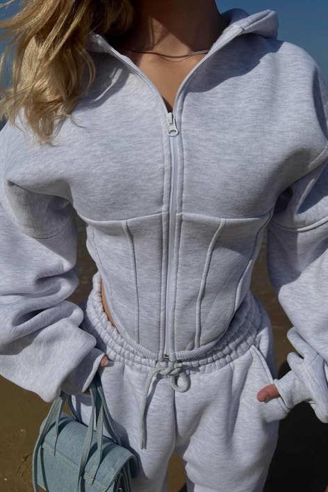 Korsaj Detay Eşofman Takım Gri