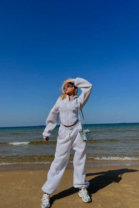 Korsaj Detay Eşofman Takım Gri