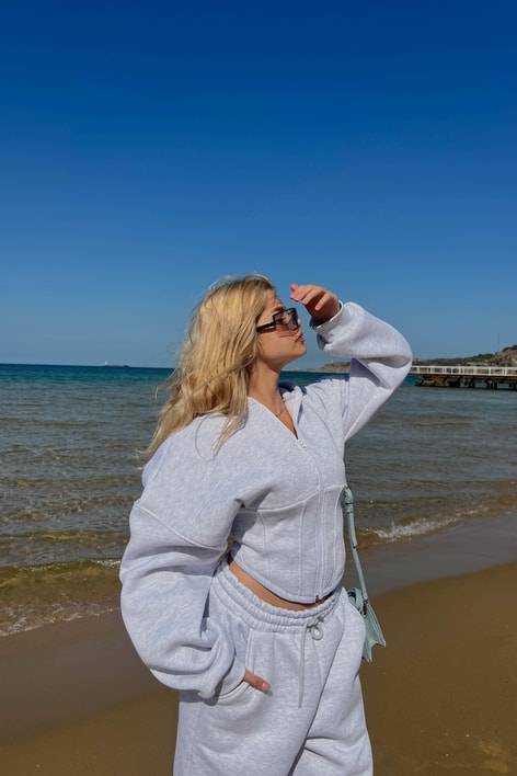 Korsaj Detay Eşofman Takım Gri