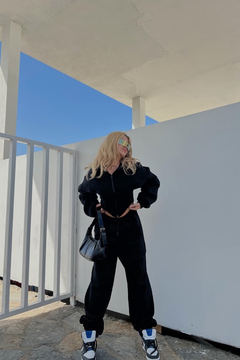 Korsaj Detay Eşofman Takım Siyah