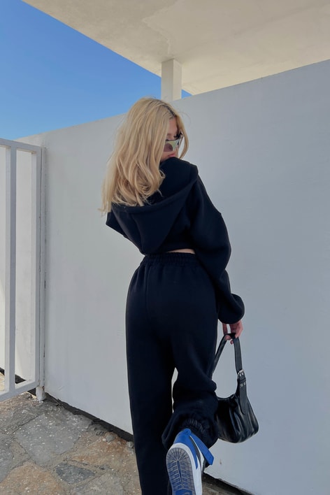 Korsaj Detay Eşofman Takım Siyah