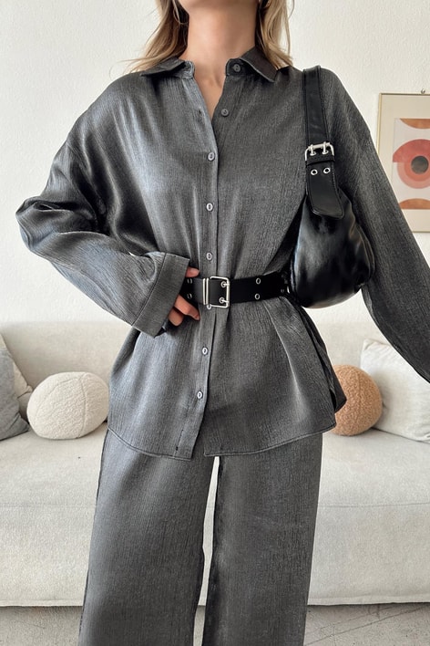 Krinkıl Saten Oversize Takım Füme