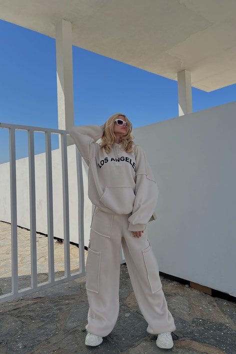 Los Angeles Oversize Eşofman Takımı Bej
