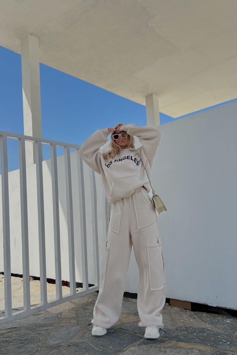 Los Angeles Oversize Eşofman Takımı Bej