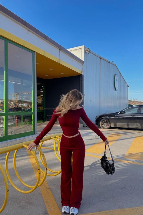 Madonna Yaka Fitilli Takım Bordo