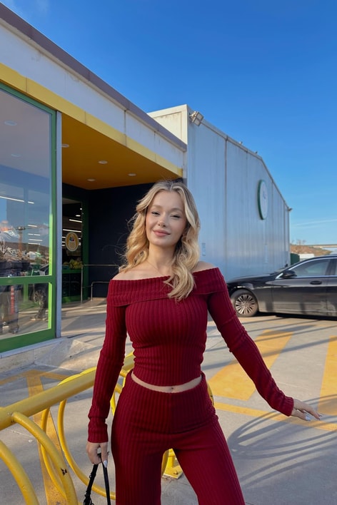 Madonna Yaka Fitilli Takım Bordo