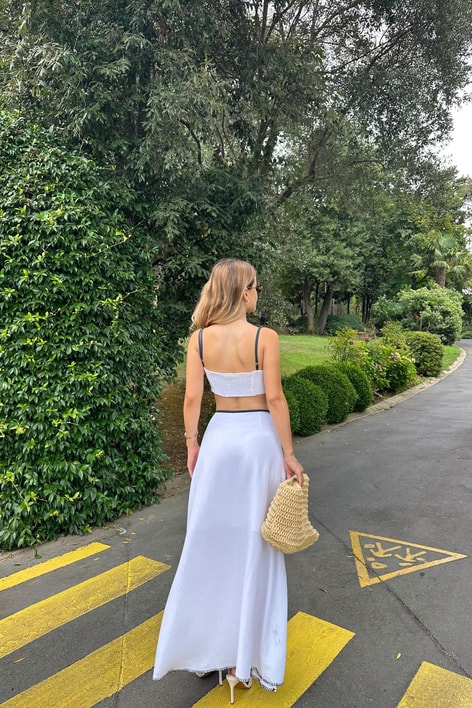 Nakışlı Alaçatı Takım Beyaz