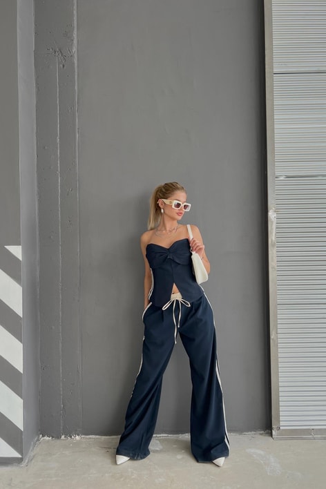 Orj Marka Şeritli Takim Lacivert