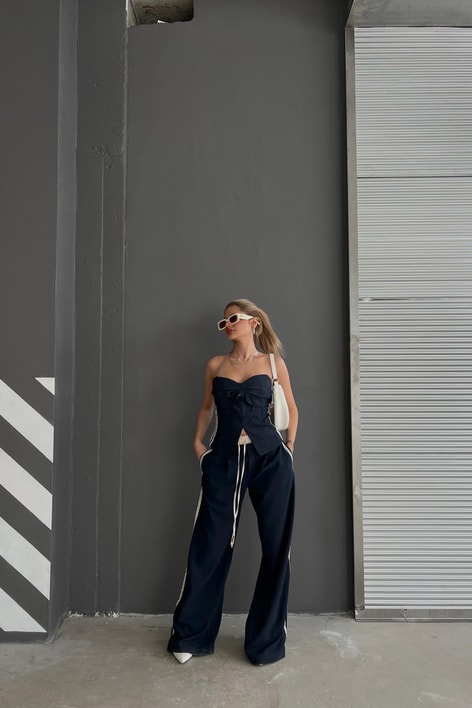 Orj Marka Şeritli Takim Lacivert