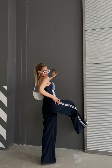 Orj Marka Şeritli Takim Lacivert