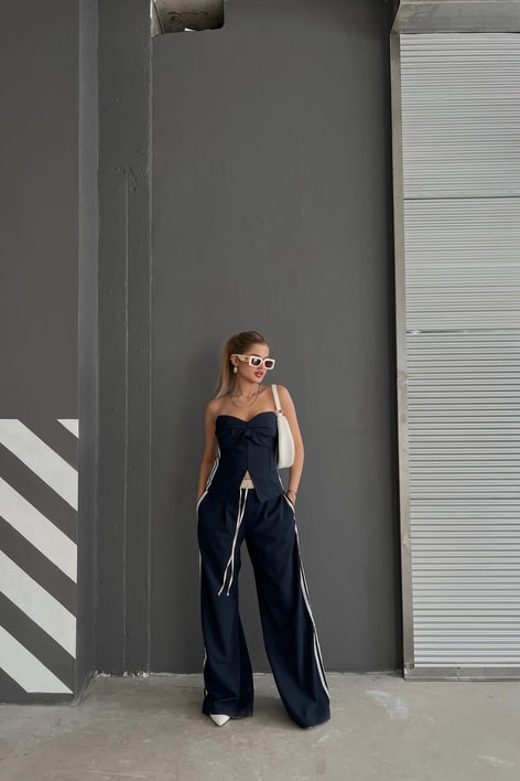 Orj Marka Şeritli Takim Lacivert