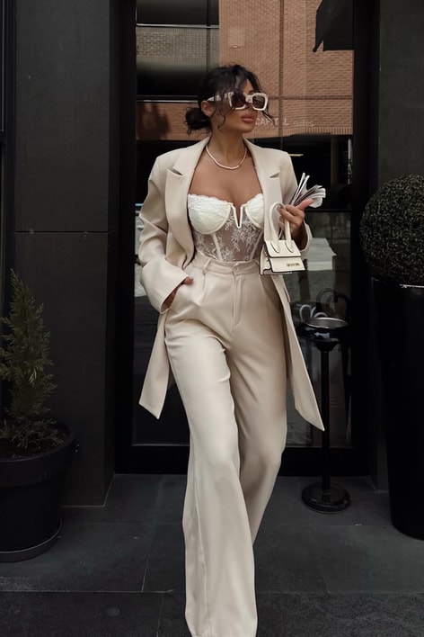 Palazzo Blazer Takım Bej