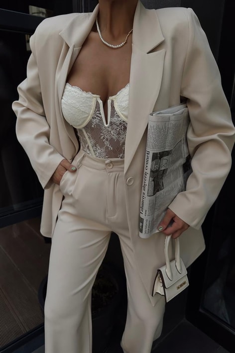 Palazzo Blazer Takım Bej