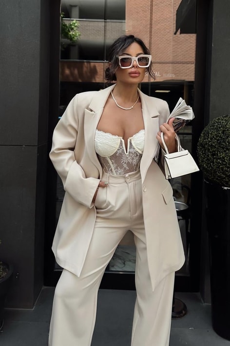 Palazzo Blazer Takım Bej