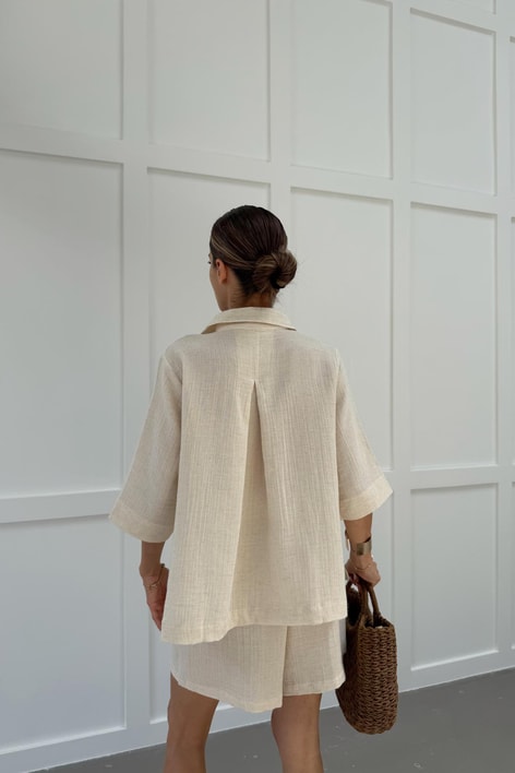 Pamuklu Gömlek Şort Takım Taş