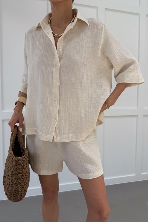 Pamuklu Gömlek Şort Takım Taş