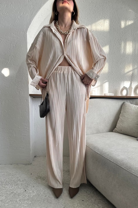 Pilise Pantolon Takım Bej