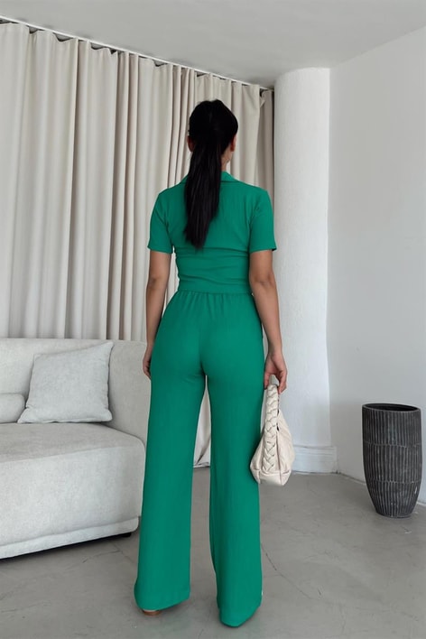 Piliseli Gömlek Pantolon Takım Yeşil