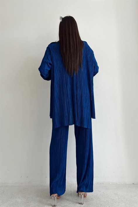 Piliseli Üçlü Sand Takım Saks Mavisi