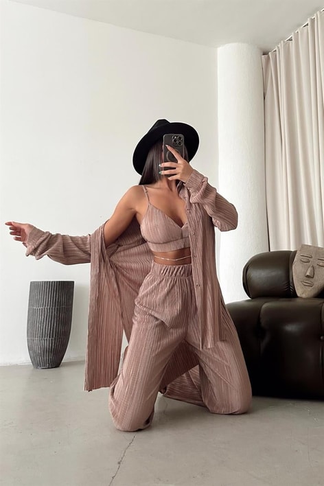 Piliseli Üçlü Sand Takım Vizon