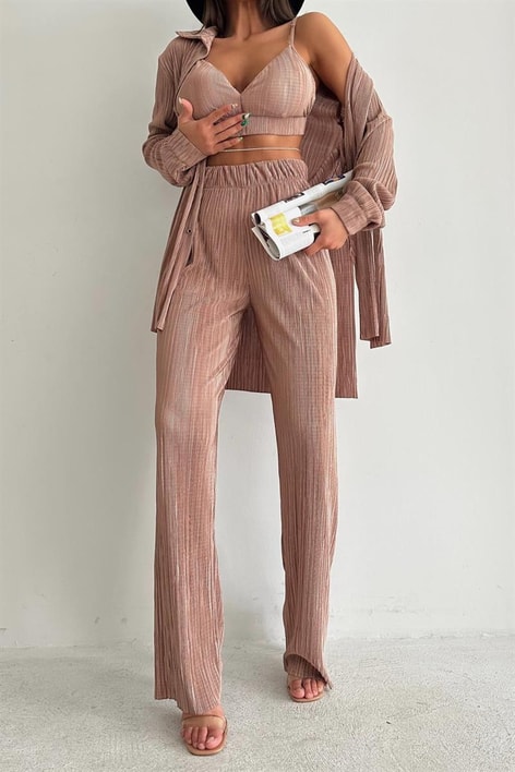 Piliseli Üçlü Sand Takım Vizon