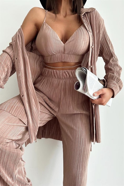 Piliseli Üçlü Sand Takım Vizon