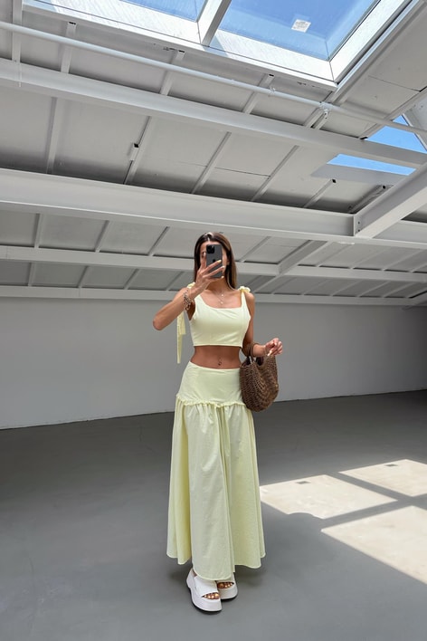 Poplin Omuz Fiyonklu Takım Sarı