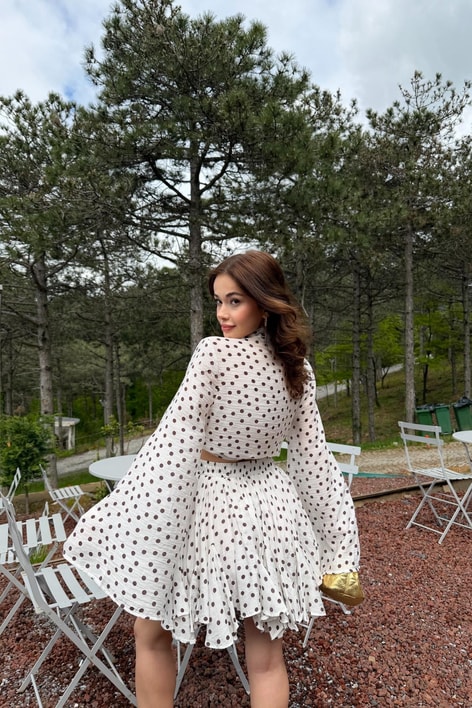 Puantiyeli Kimono Fırfır Şort Etek Takım Beyaz