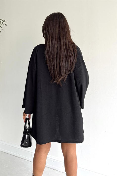 Relaxed Şortlu Kimono Takım Siyah