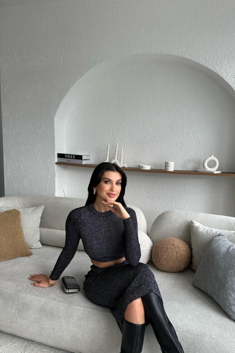 Simli Triko Takım Siyah