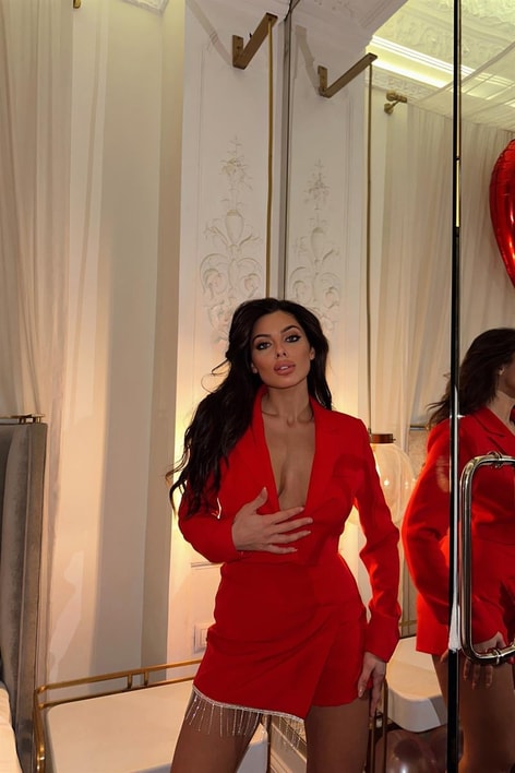 Su Yolu Taşlı İkili Ceket Takım Kırmızı