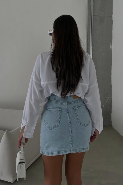 Su Yolu Taşlı Yırtmaçlı Etek Buz Mavi