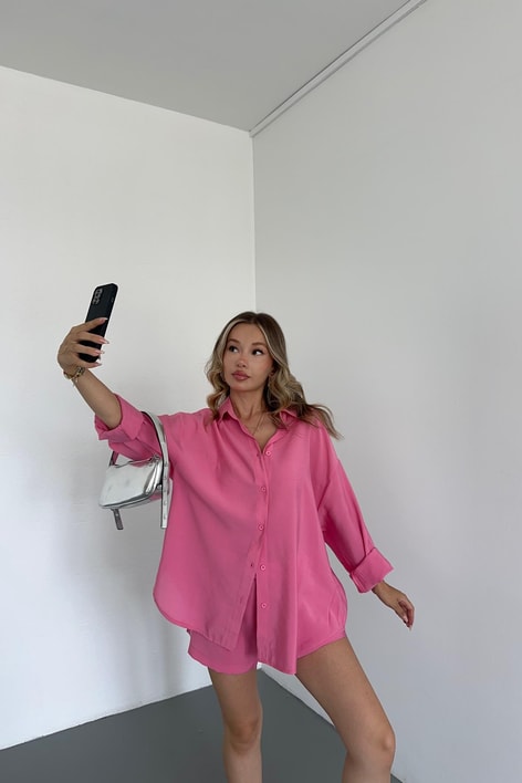 Tensel Kumaş Relax Takım Pembe