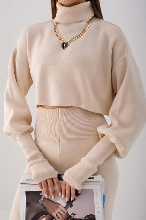 Triko Crop Pantolon Takım Taş